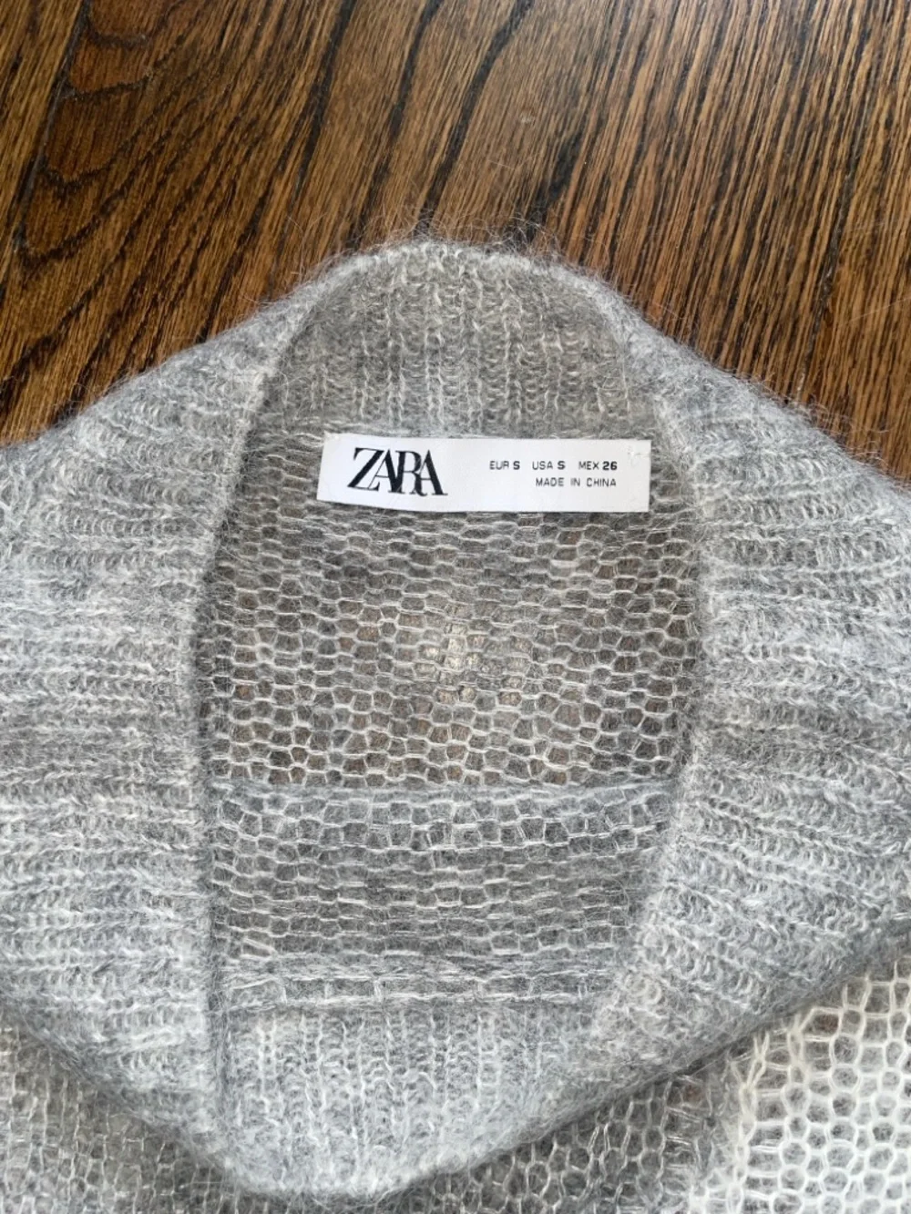 Zara Gray Mohair-Blend Crewneck Sweater with Cream & Mint Accents